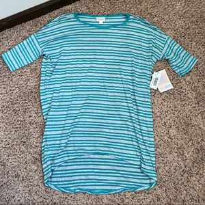 LuLaRoe Teal/Gray Striped Irma